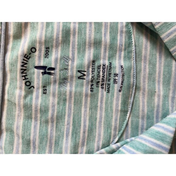 Johnnie O Shirt Mens M Blue Green Polo Performance Golf Striped Logo - Picture 3 of 6